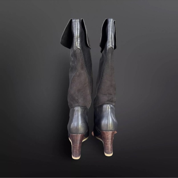 Ugg RAVENNA Black Tall Wedge Fall Winter Leather Cuffed Knee Boot - Size 8.5 - Picture 8 of 10